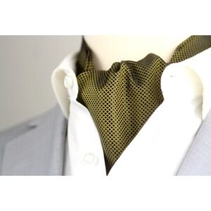 Men's Cravat Ascot 100%silk Gift‎ Box Gold Black Micro Ornament A248